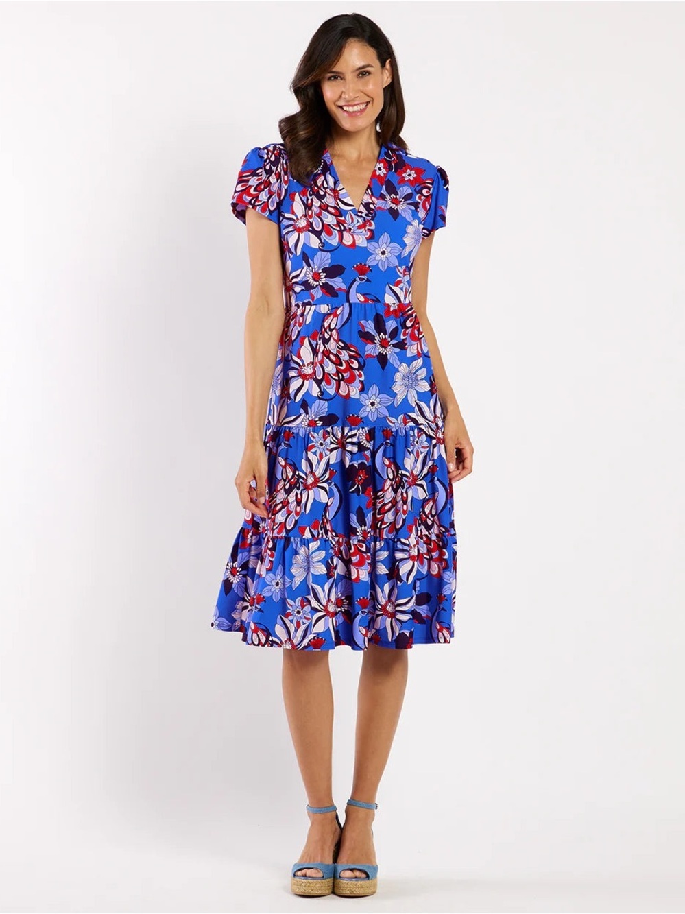 Jude Connally Libby Dress in Peacock Cobalt NEW